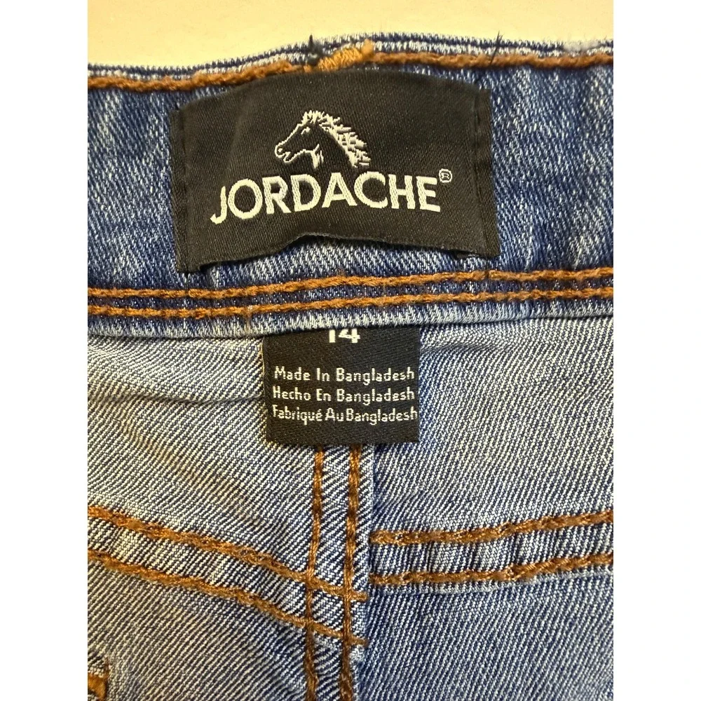 Jordache Denim Bermuda Shorts Womens 14 Blue Excellent Frayed Hem Raw Edge